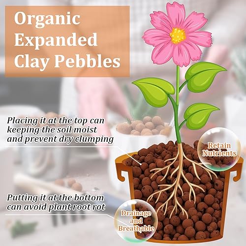 Miniatura 40 de Riare Guijarros de arcilla expandida orgánica de 14 libras para plantas, bolas de leca natural de 0.157 a 0.630 pulgadas, ligeras piedras