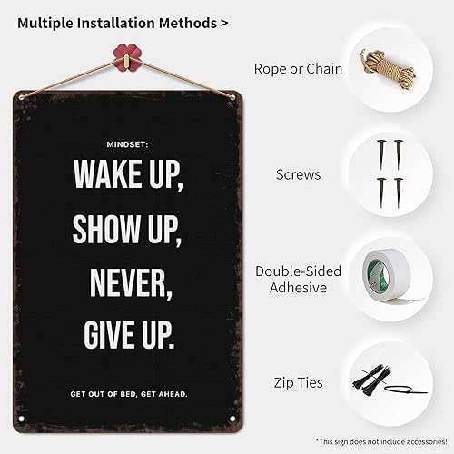 Miniatura 3 de LAHUTK Funny Signs Poster Wake Up Show Up Never Give Up Metal Wall Art for Office Dorm Room Bar Garage Decor 8X12inch