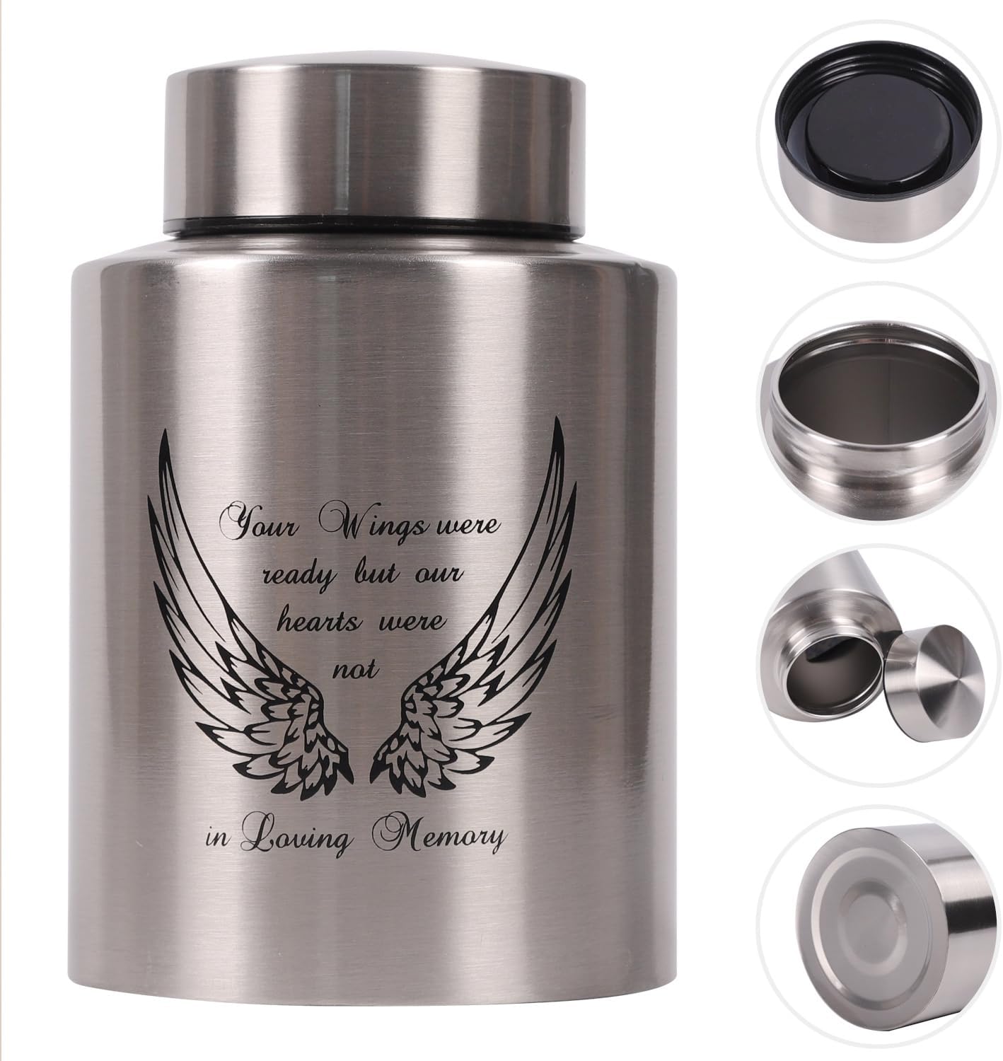 Medium Urns for Human Ashes Up to 60 Cubic Inches Medium Sized Urns for Ashes Adult Male Female Keepsake Cremation Urns for Ashes Stainless Steel (Angel Wings, Silver) - Image 2