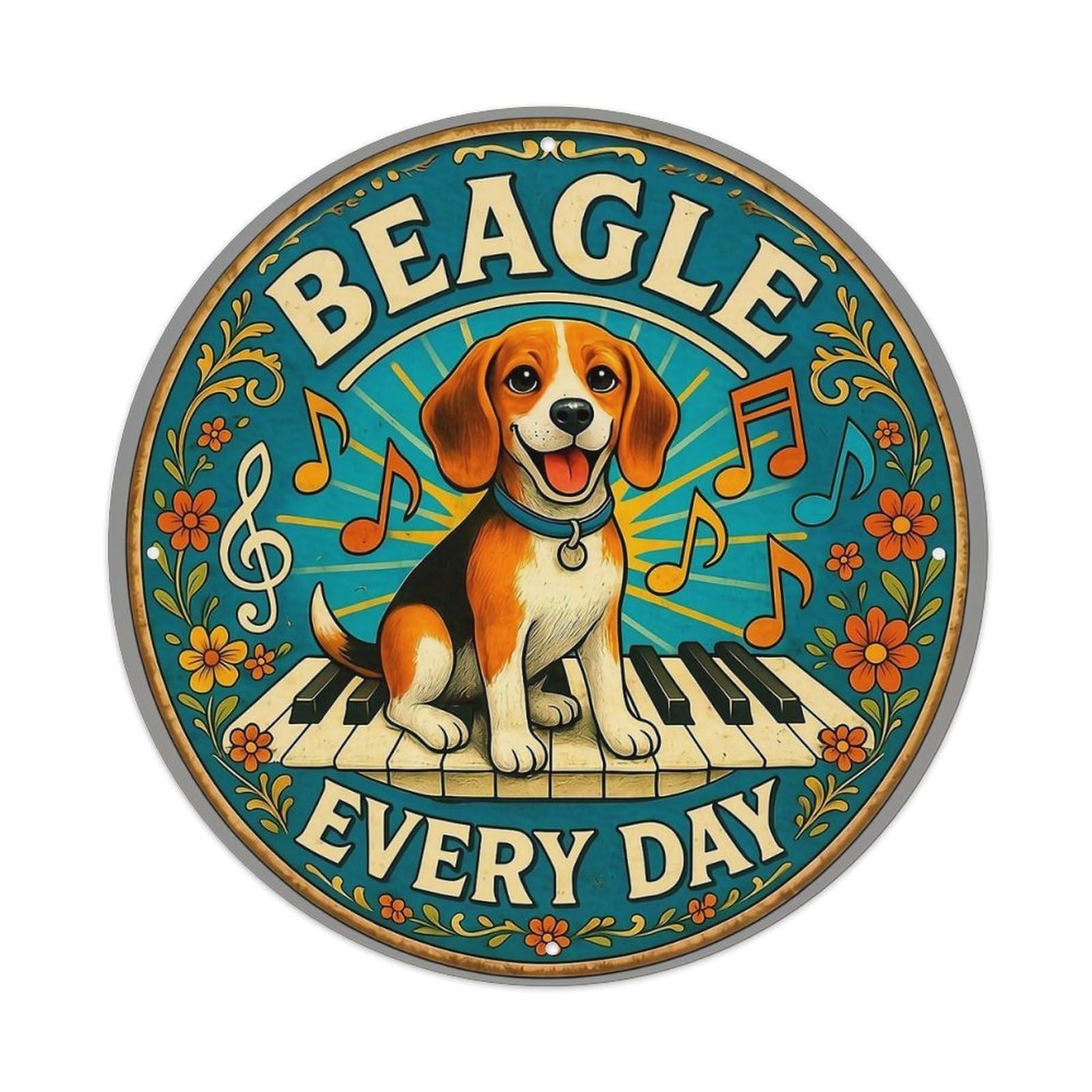 Beagle On Piano Keys Design Metal Tin Sign Plaque