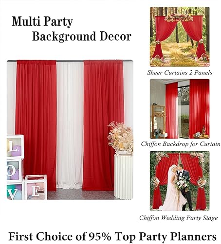 Miniatura 6 de DUOBAO Cortina de gasa roja, 2 paneles de 29 x 96 pulgadas, cortinas de fondo de boda, cortinas de playa para sala de estar, ventana de gasa para