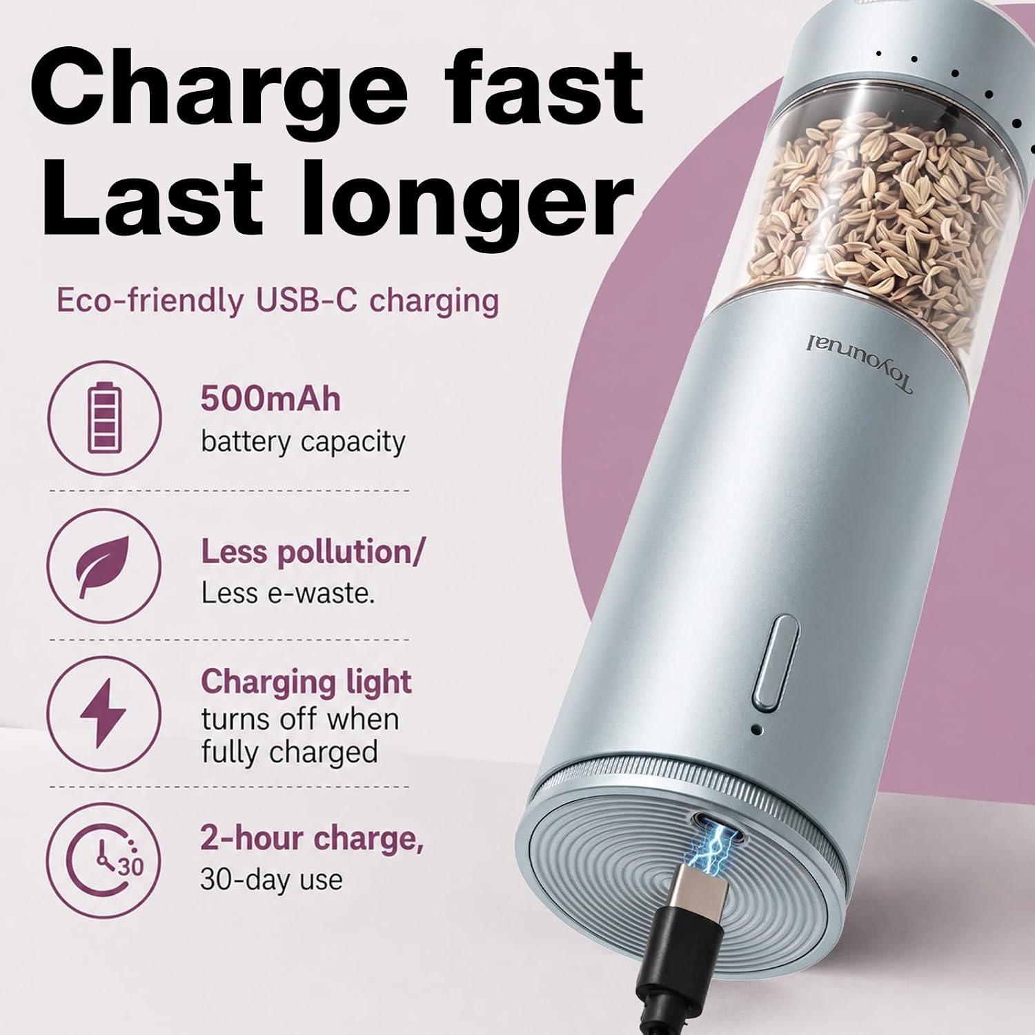 Electric Salt and Pepper Grinder Set, Rechargeable Automatic Salt and Pepper Shakers with LED Light, Adjustable Coarseness, Large Capacity Pepper Mill for Kitchen, Home Gift image 2