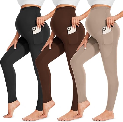 FULLSOFT Paquete de 3 Leggings de Maternidad para Mujer sobre el Vientre, Cintur