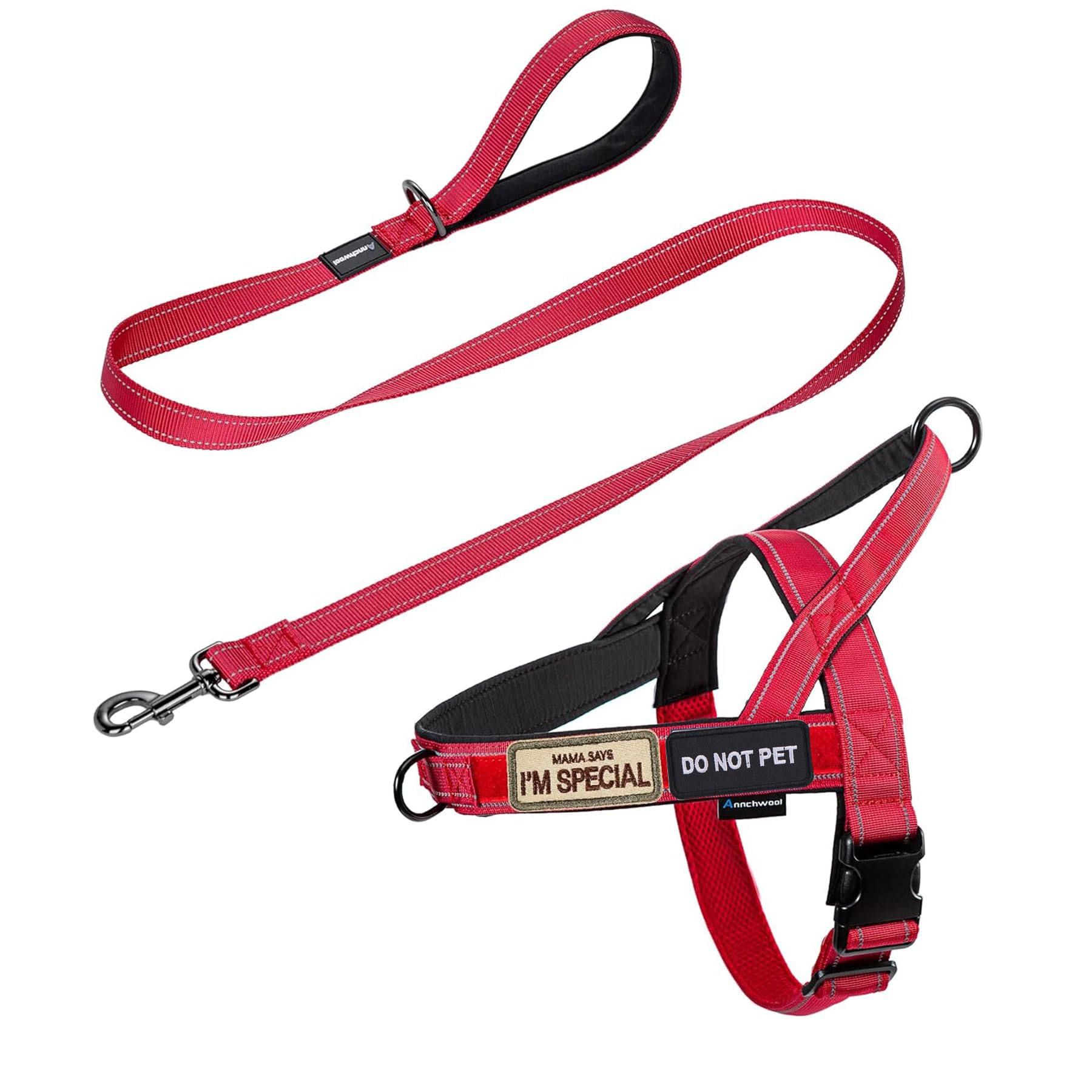 Annchwool No Pull Dog Harness with Soft Padded Handle+Leash,Reflective Strip Escape Proof and Quick Fit to Adjust Dog Harness,Easy for Training Walking for Small & Medium and Large Dog(Red-Set,M) โ image 1