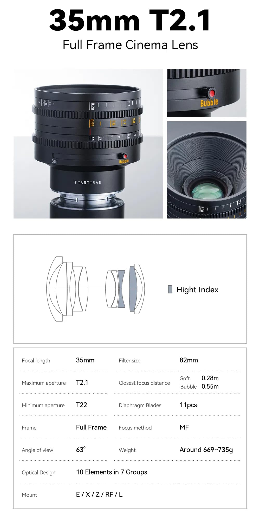 TTArtisan 35mm T2.1 Eマウント　バブルソフトモード切り替え TTArtisan 35mm T2.1 Eマウント バブルソフトモード切り替え