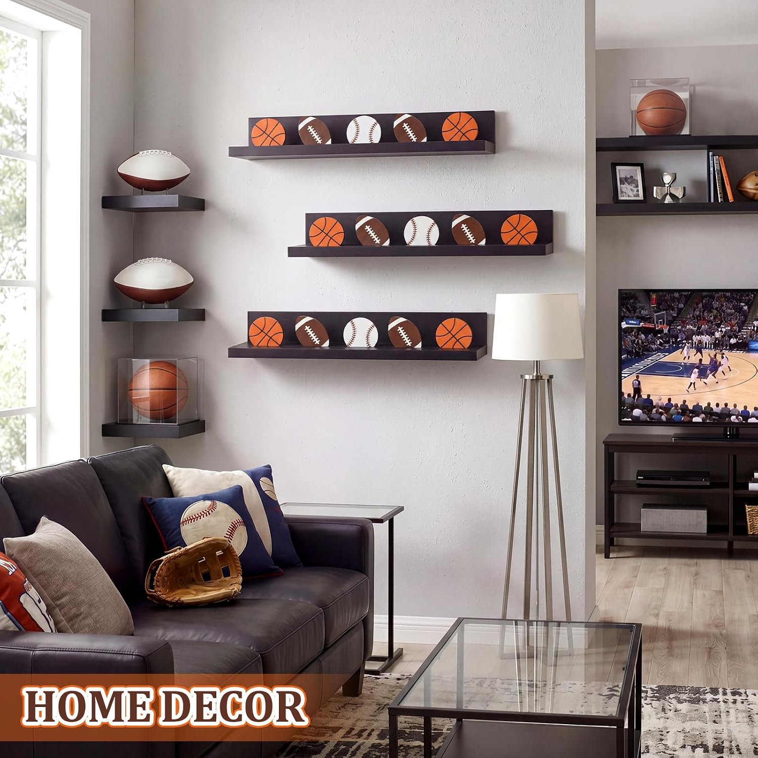 Pinkunn 3 Pcs Sports Floating Shelves Wood Nursery Ball Book Shelves Wall Mounted Rustic Floating Ledge Home Decor for Kids Room Bedroom Living Room