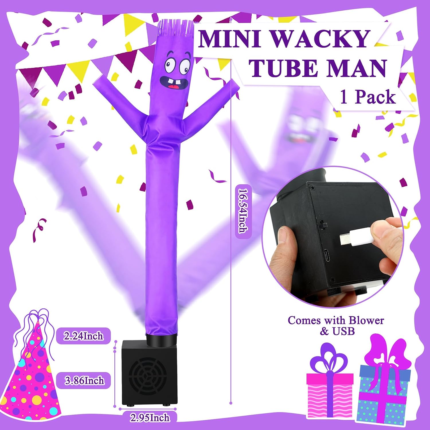 Poen Mini Inflatable Tube Man with Blower, Gag Gift,Interesting image 2