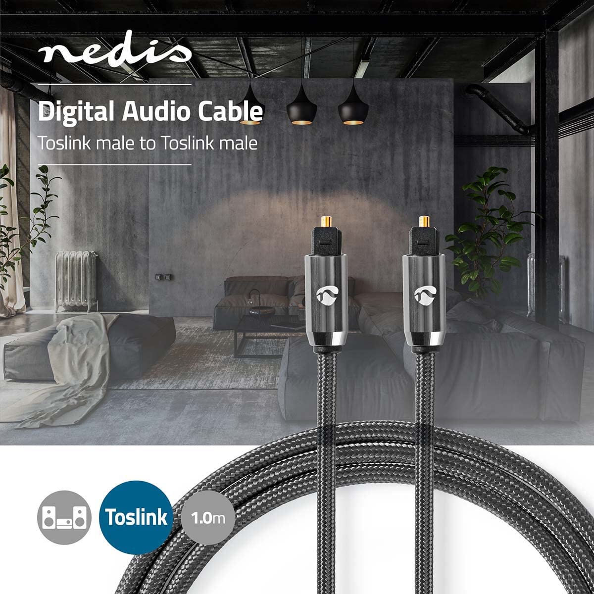 NEDIS Premium Digital Optical Toslink Audio Cable/Black - 1m - Image 2
