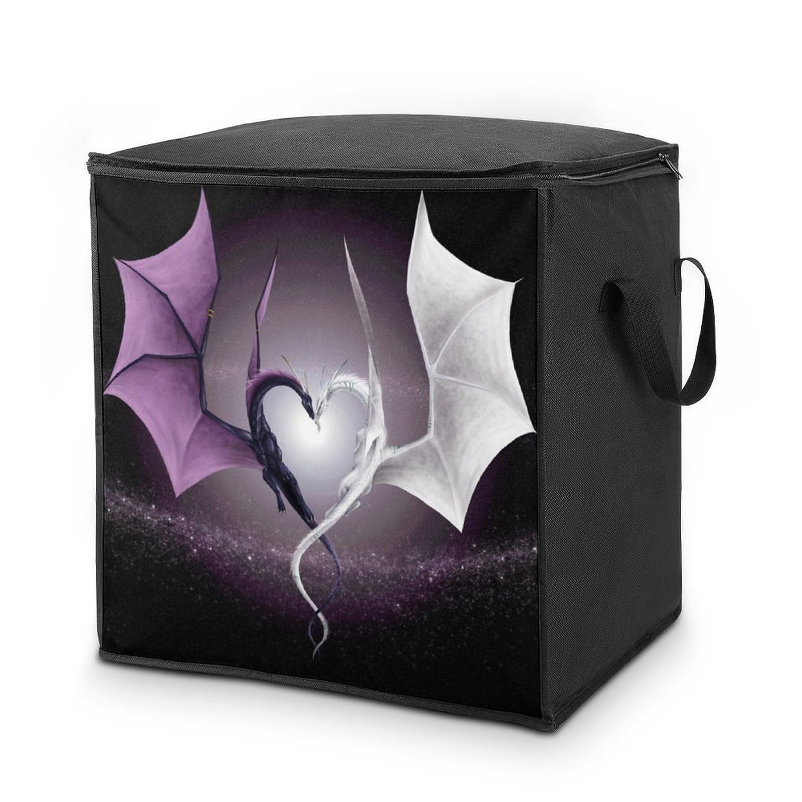 Lyfthologen 70L Storage Bags, Purple And Wirte Dragons Storage Box with Lid Zipper And Handles, Clothes Bags for Quilt, Blankets, Bedding