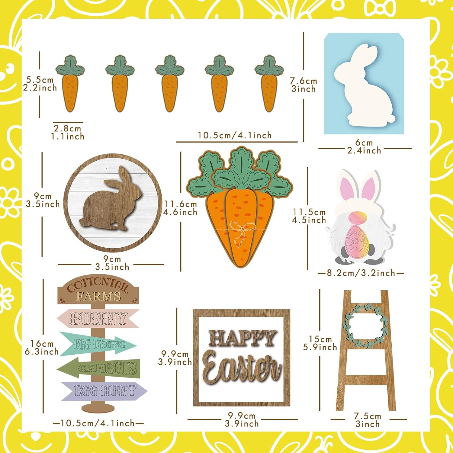 Patelai 12 Pcs Easter Tiered Tray Decor Farmhouse Easter Wood Table Decor Rustic Bunny Rabbits Carrot Gnome Egg Sign Decorative Spring Table Centerpieces for Home Indoor Kitchen - Image 2