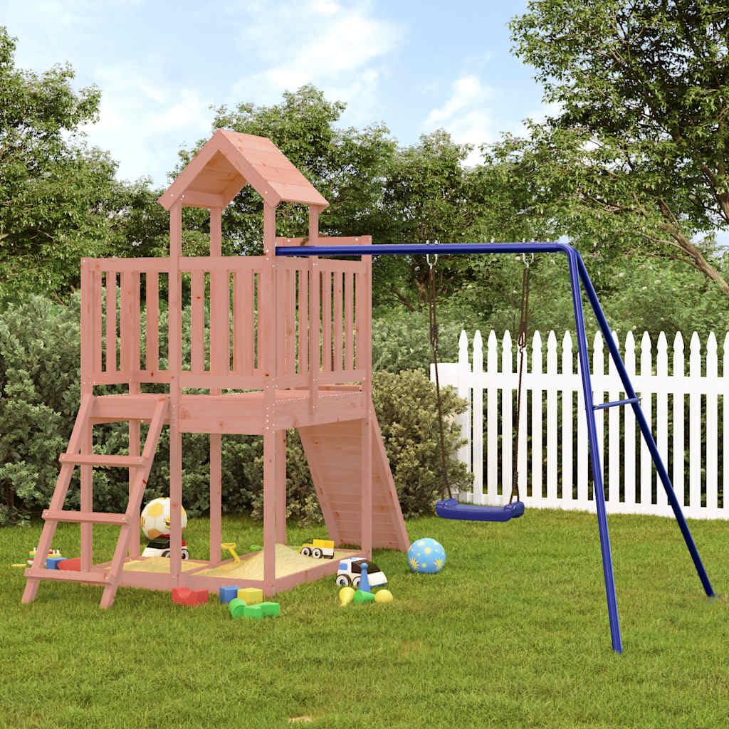Torre da gioco in legno massiccio Douglasie con parete da arrampicata, scala, piattaforma e altalena singola, dispositivo da gioco da giardino per bambini all'aperto, giocattolo stabile per
