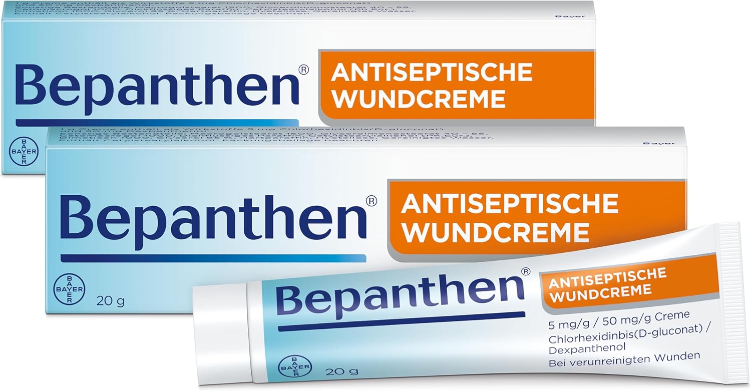 Bepanthen Antiseptic Wound Cream to Protect Against Wound Infection 20 g Pack of 2