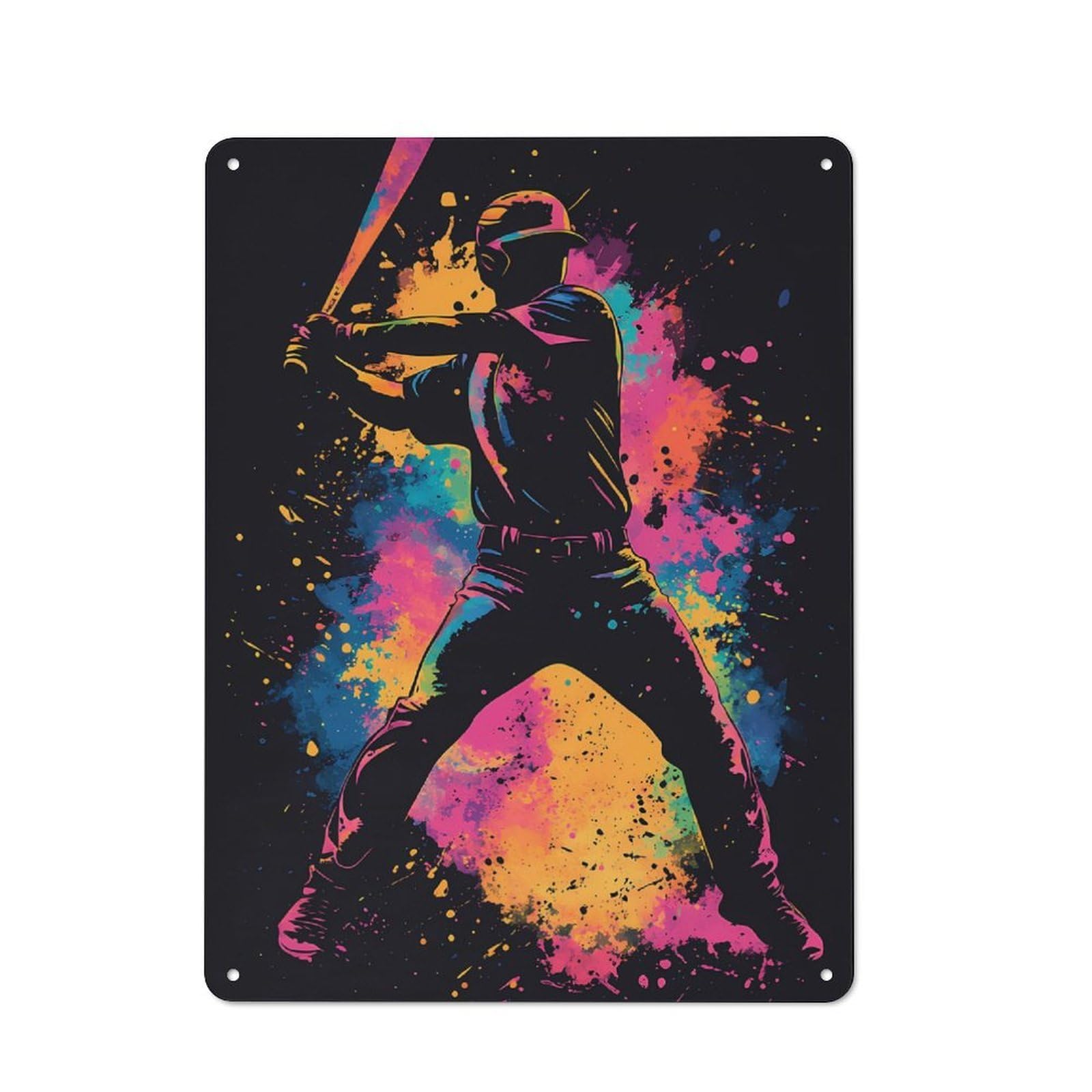 Junmoney Baseball Player Silhouette Tin Sign 40X30cm With For Hallway Wall, Vintage Decor, For Home Interiors, Feature Walls And Decorative Displays