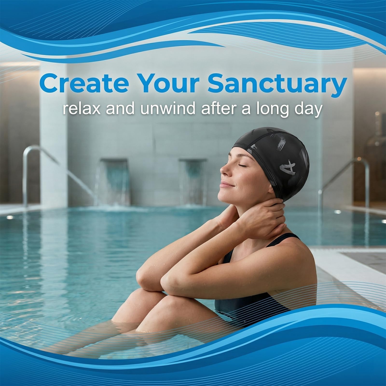 1 Unidad Gorro De Baño Para Adultos, Tejido Pu Flexible, Estampado Con La Letra A, Elástico Cómodo, Para Natación Unisex Hombre/Mujer, Duradero