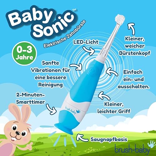 Miniatura 10 de brush-baby - Cepillo de dientes eléctrico BabySonic Blue, 0-36 meses - Cepillo de dientes suave y suave para encías sensibles y dientes nuevos - con