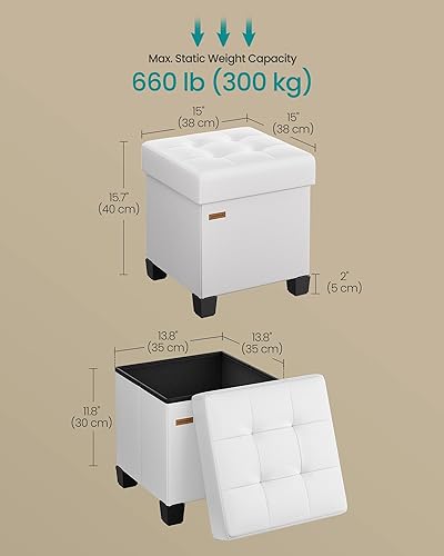 Miniatura 3 de SONGMICS Otomana de almacenamiento, otomana cúbica con patas, 15 x 15 x 15.7 pulgadas, reposapiés, descansapiés, 10 galones (37 L), cuero sintético,