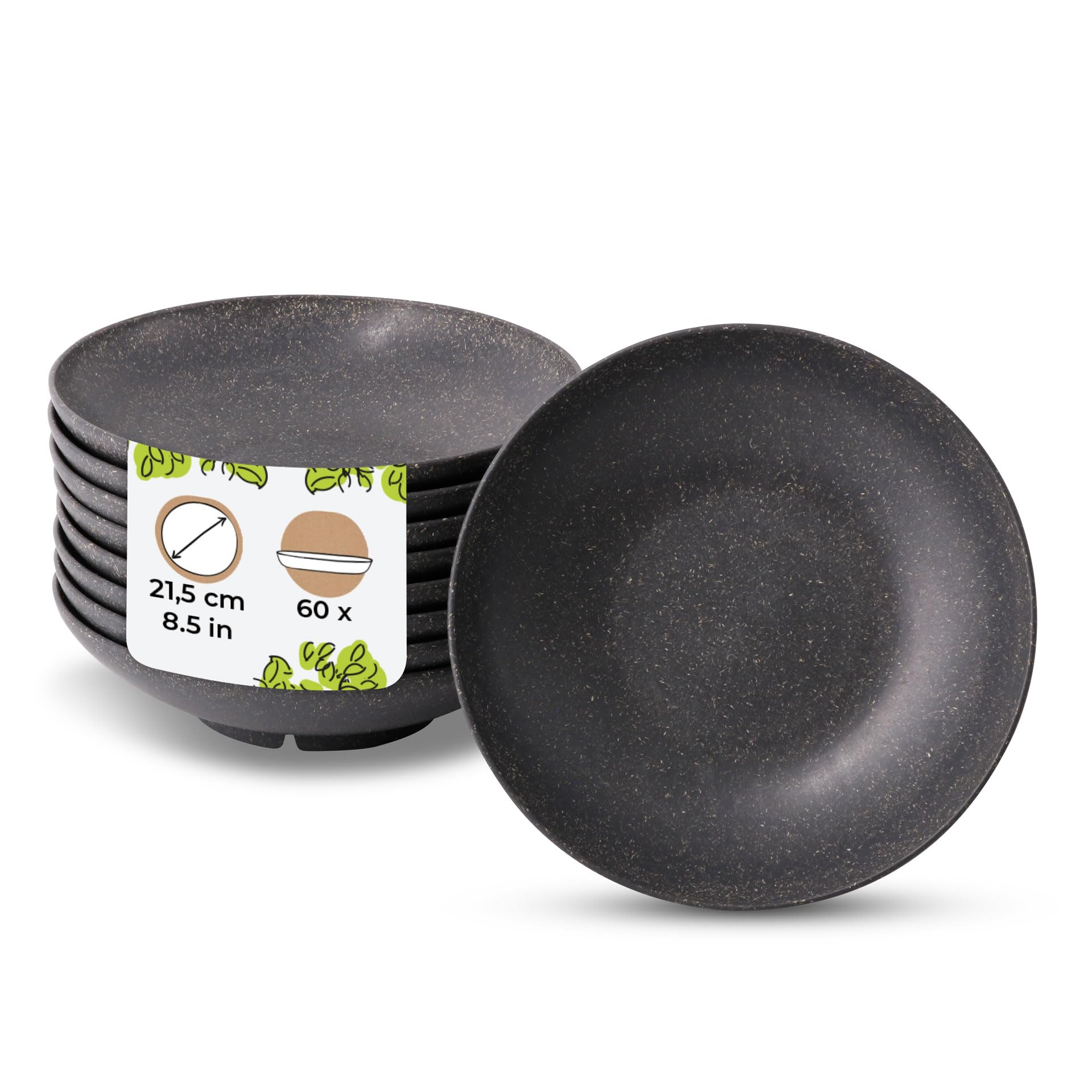 BIOZOYG |60 piezas Platos Reutilizables Sostenibles | Ø 21,5 cm Plato Profundo | Vajilla de Camping | Vajilla de Fiesta | Plato de Sopa | Apto para Lavavajillas | Apto para Microondas