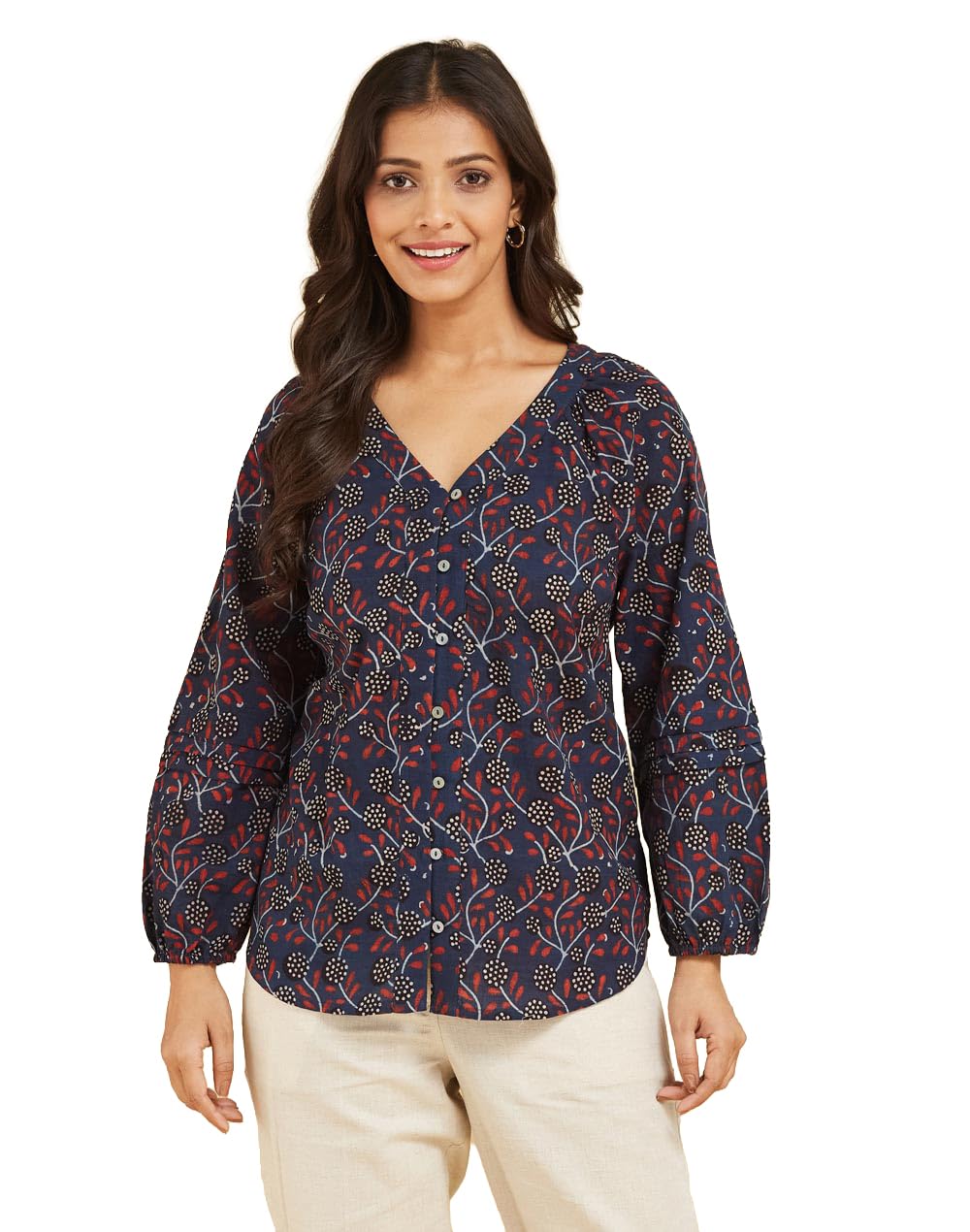 T-shirt rouge Ajrakh en coton doux pour exprimer votre authenticité - 8