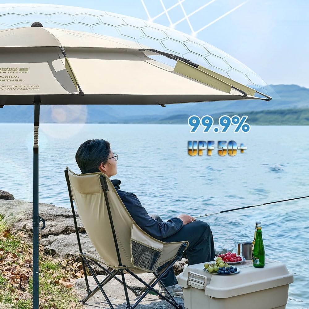 2.2m 2.4m 2.6m Parapluie De Pêche Anti Vent Parasol De Plage avec Ancre De Sable, Inclinable Réglable Grand Parasol De Pêche(Beige,2.2m)