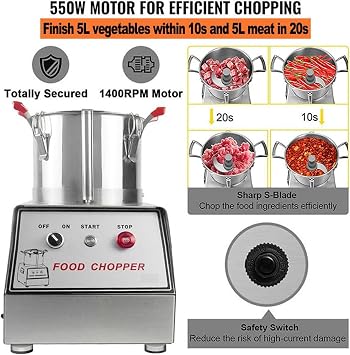 7L/10L/15L Commercial Food Processor,Meat Grinder,Electric Vegetable Chopper,Multi-Functional Food Processor with Stainless Steel Body & Blade,for Vegetables Fruits Grains Peanut Ginger 10L