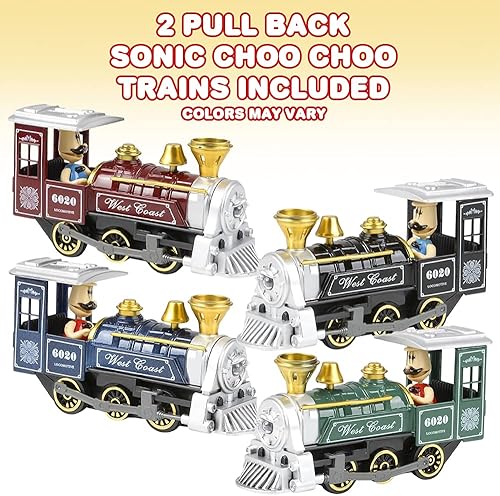 Miniatura 2 de ArtCreativity Pull Back Train Juguetes para niños juego de 2 tren de metal fundido con efectos de sonido y acción de extracción trenes Choo Choo