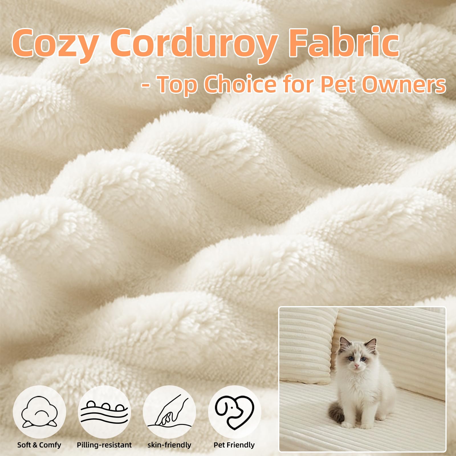 78 Inch Convertible Futon Sofa Bed,Folding Boneless Couch with Sleeper Sofa,Fold Out Floor Sofa Couch with Deep Seat,Cloud Corduroy Foldable Mattress Couches for Living Room(Off White)