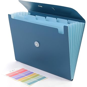 SKYDUE Document Folder A4, Expanding Folder with 7 Compartments &amp; Elastic Band, Folder/Organiser for Office, School and Home 