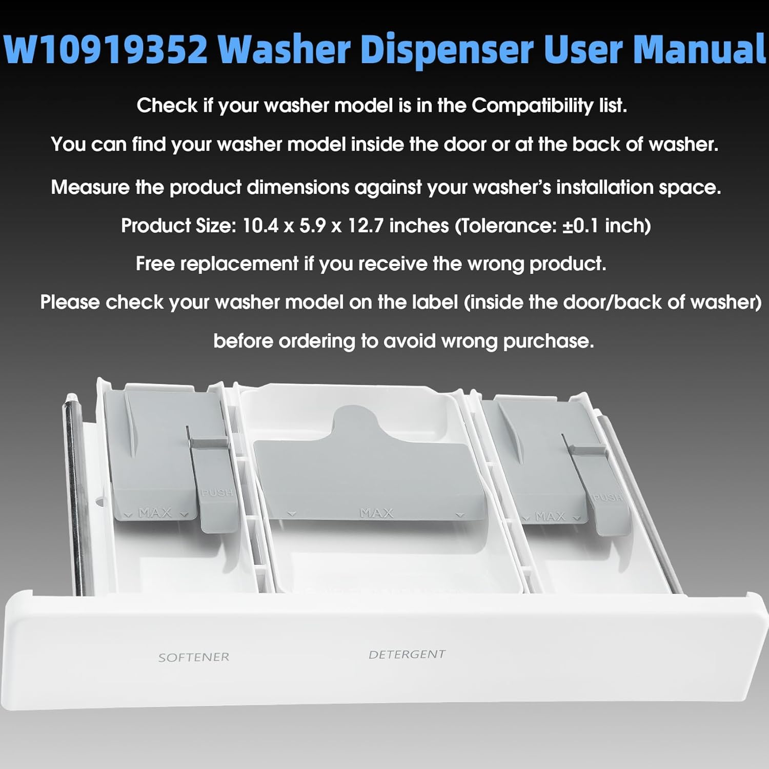 W10919352 AP6037331 W10794835 4455043 PS11770104 W10601825 W10777533 Washer Dispenser Detergent Drawer Assembly Compatible with Whirlpool Maytag Top Load Washing Machine Replacement Part, White