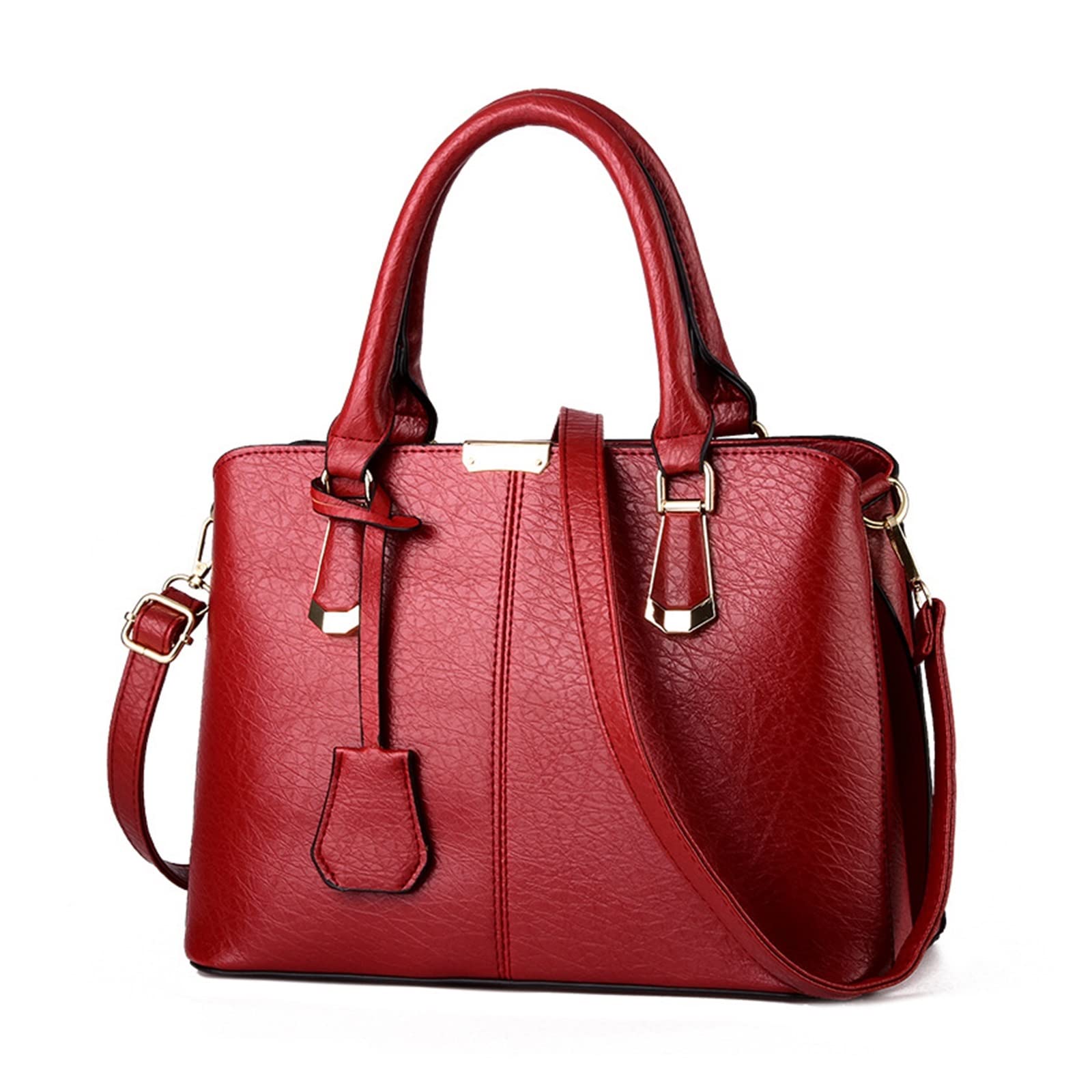Bolso Bandolera Mujer Piel Auténtica 100% Italiano - Hecho A Mano - Tamaño 37x27x20 Cm - Rojo - Elegante Y Práctico