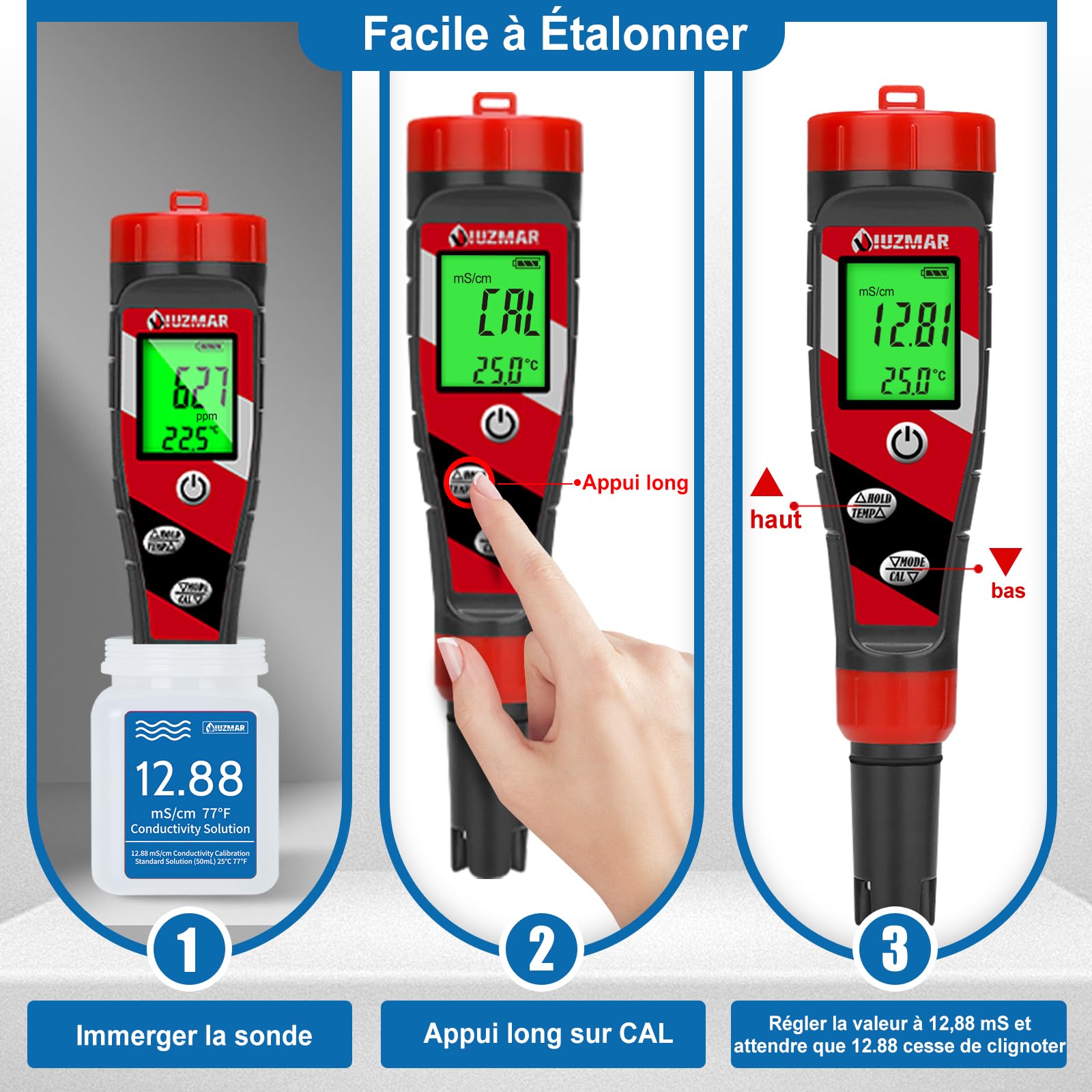 UIUZMAR Solution D'étalonnage du pH, pH 10.01/7.00 Solution 500mL Chacune, Solution D'étalonnage du Tampon pH avec Gobelet (30ml*2) pour pH mètre, Testeur de pH, Moniteur de pH, Sonde de pH