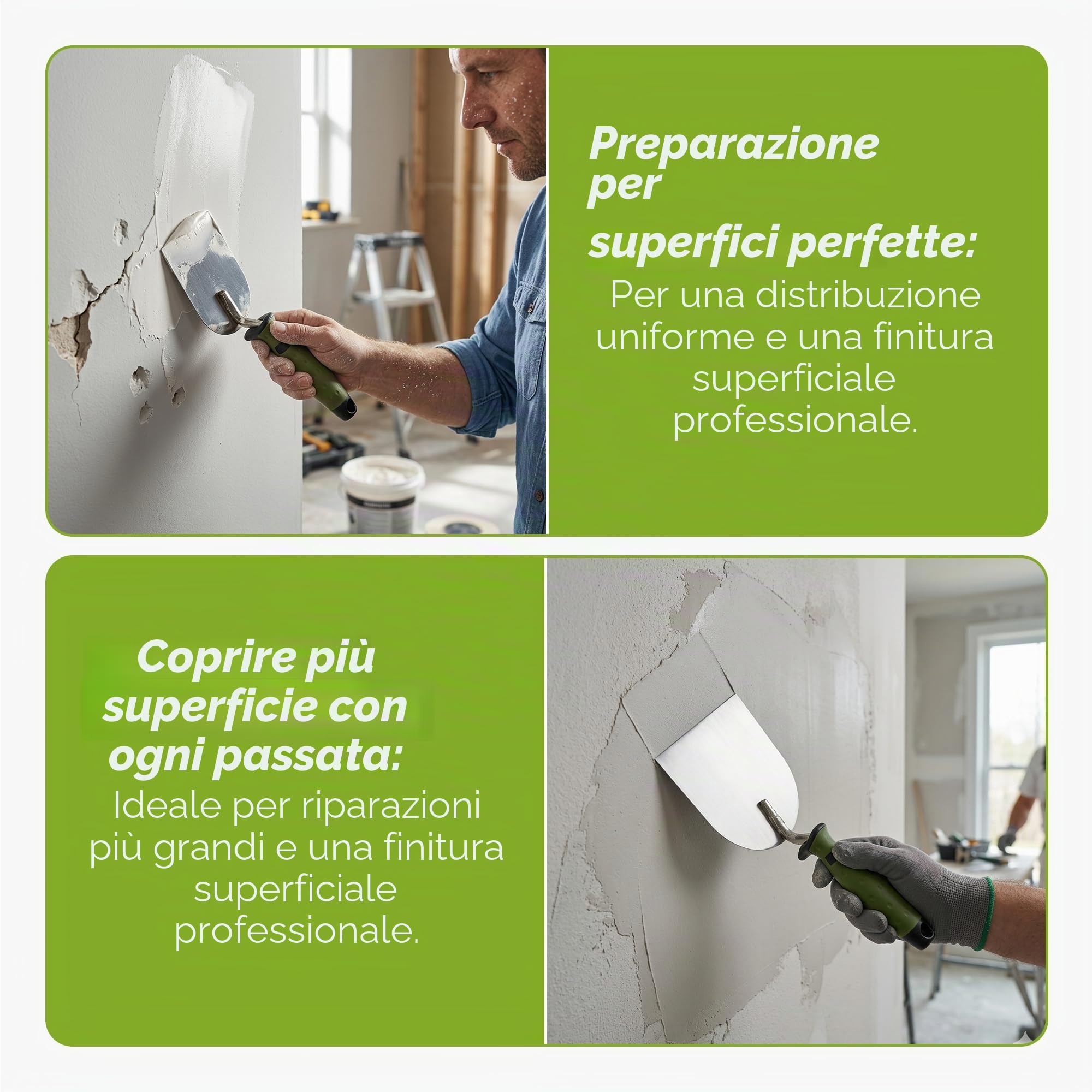 Colorus Set di 8 cazzuole da muratore e stuccatore in acciaio inossidabile, spatola liscia, spatola per gesso, tazza per stuccare