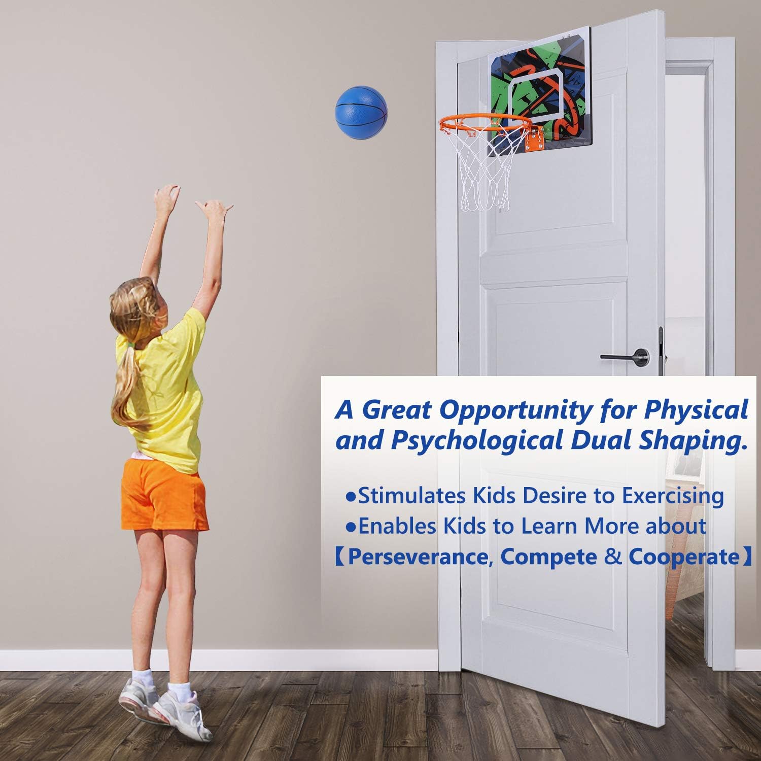 Basketball Hoop Set for Kids, Toy Basketball Set 16'' x 12'' Mini Backboard 2 Balls with Hand Pump, Family Sport Game for Home Office Door Wall-Mount, Xmas Birthday Gift for Boys Teens Adults: Toys & Games