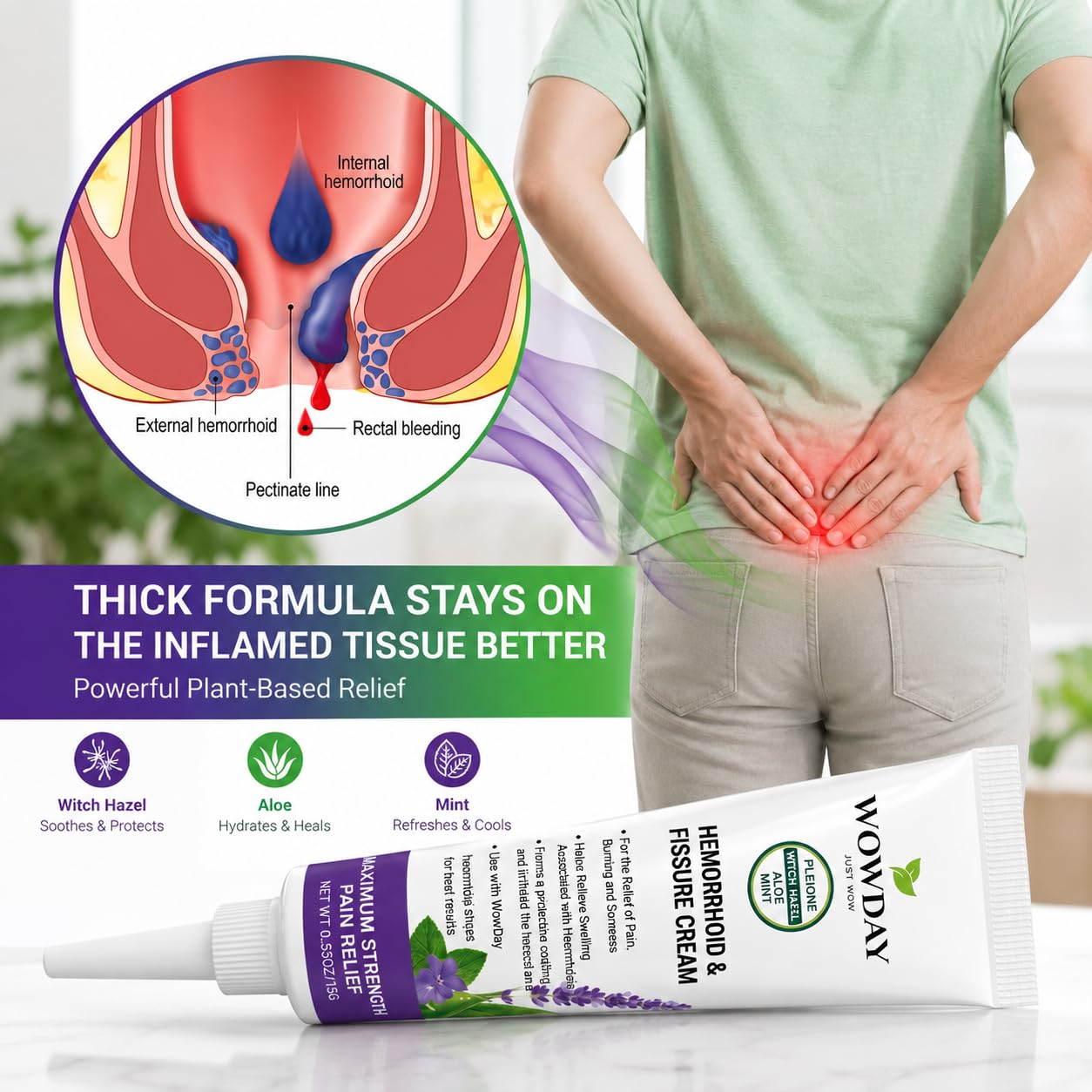 Hämorrhoiden Creme mit Hamamelis - Maximale Stärke Hämorrhoiden und Analfissurencreme - Äußere und Innere Hämorrhoiden Behandlung zur Linderung von Verbrennungsschmerzen und Juckreiz Salbe