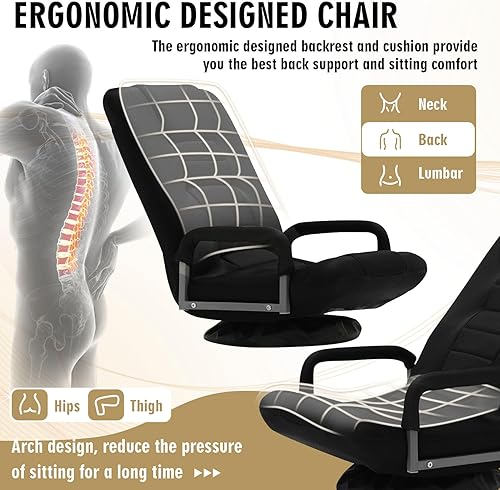 Miniatura 5 de Silla giratoria para juegos con reposabrazos, sofá reclinable plegable de video con 6 posiciones ajustables, respaldo acolchado y cojín, sofá