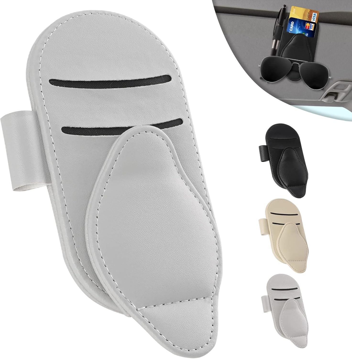 Magimack Sunglass Holder for Car, Leather Visor Glasses Holder, One Hand Operation Car
