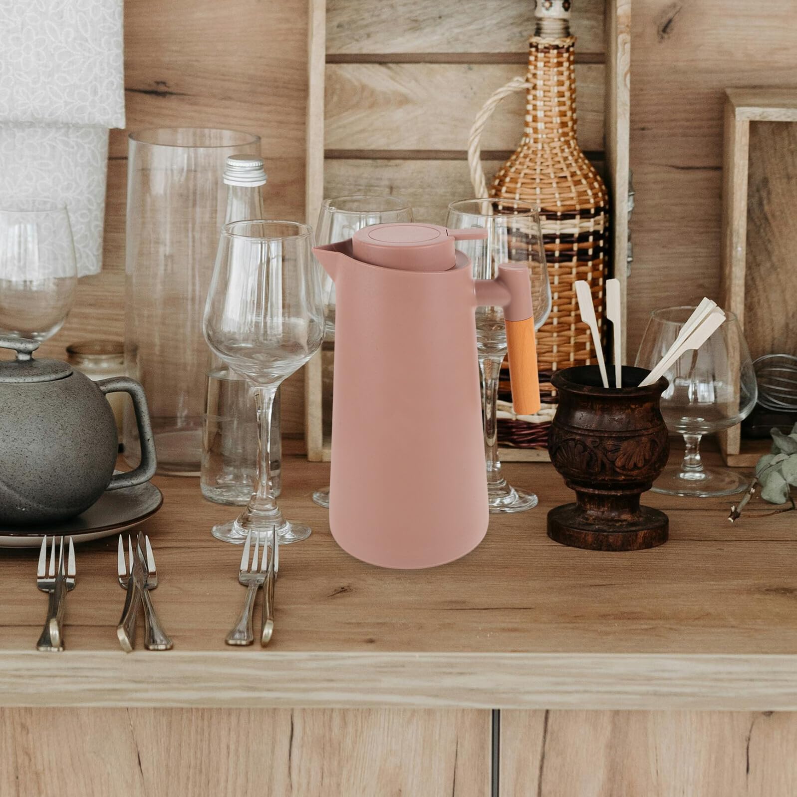 Vakuumisolierte Thermoskanne Glas Innenmantel 1l mit Deckel für Kaffee und Getränke Langlebige Warmhalteflasche für Büro Camping und Reisen