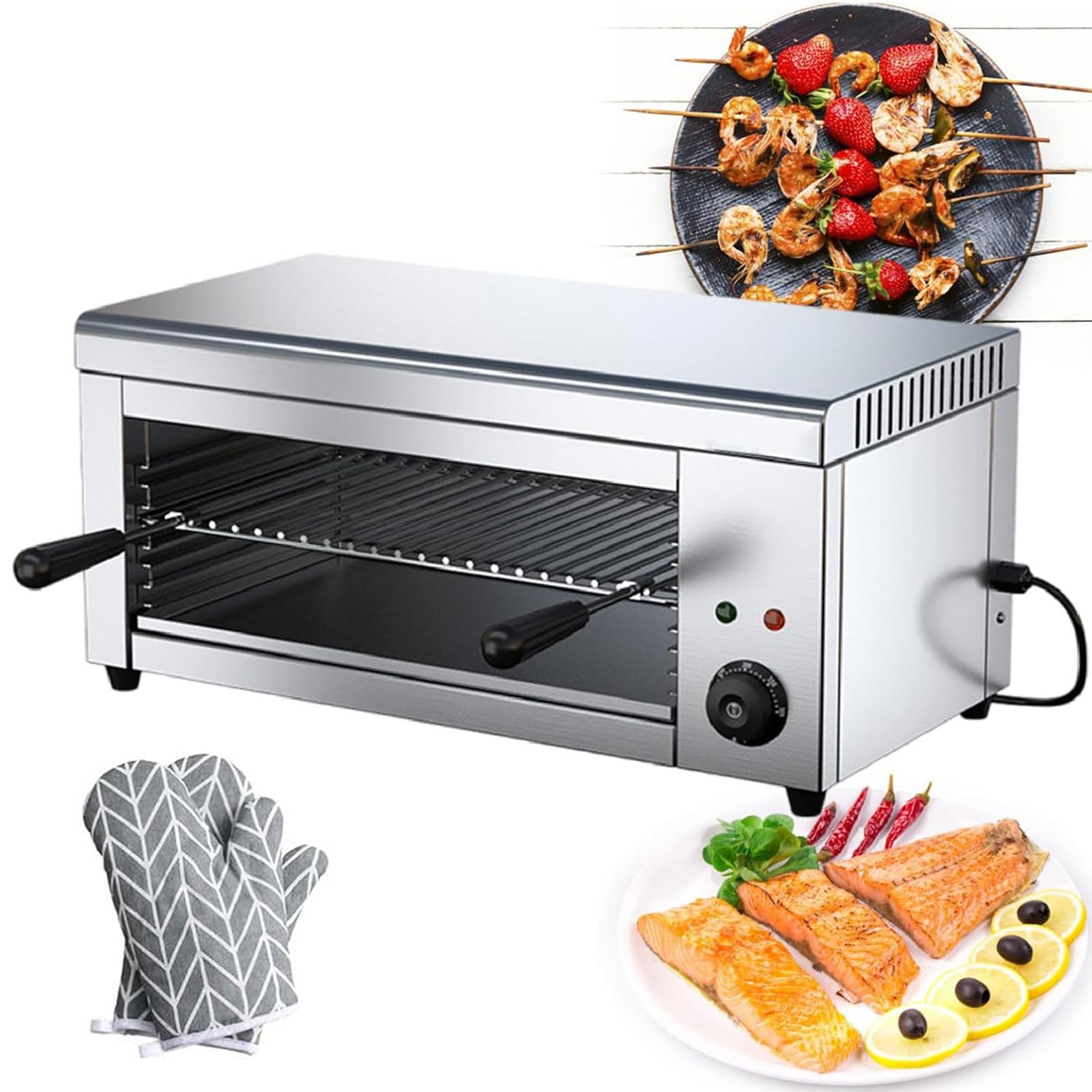 Parrilla eléctrica para fundir Queso, Parrilla Profesional de Interior para Carne de Res y Pollo (50–300 °C), cocedor de Carnes de Acero Inoxidable, para Uso doméstico y Profesional