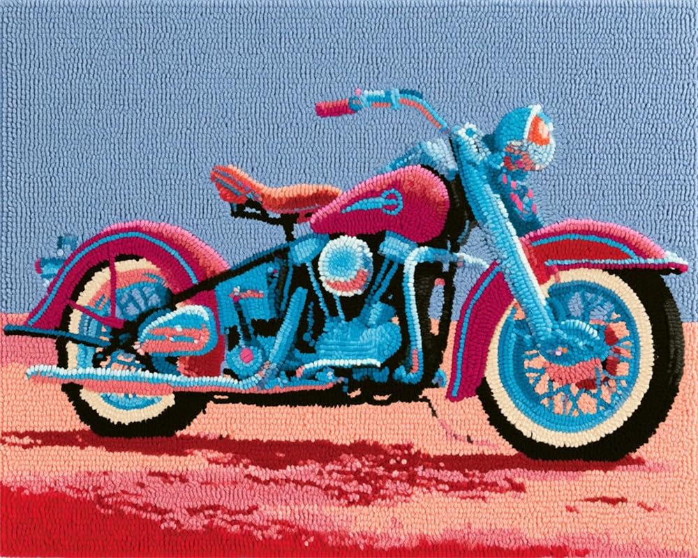FWRTYCB Latch Hook Rug Kit Retro Motorcycle