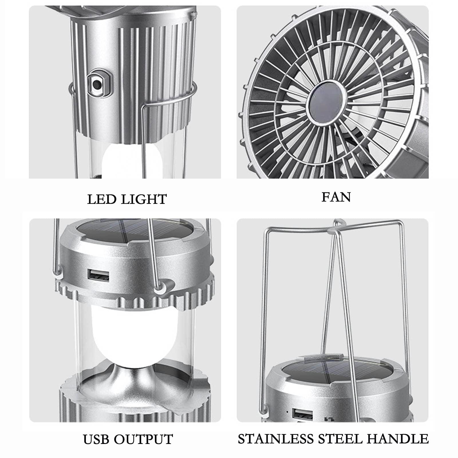 Lanterna da campeggio con ventilatore, torcia pieghevole, ricaricabile tramite USB, lampada da campeggio solare e a batteria, per picnic, barbecue, pesca, viaggi, luce di emergenza ricaricabile