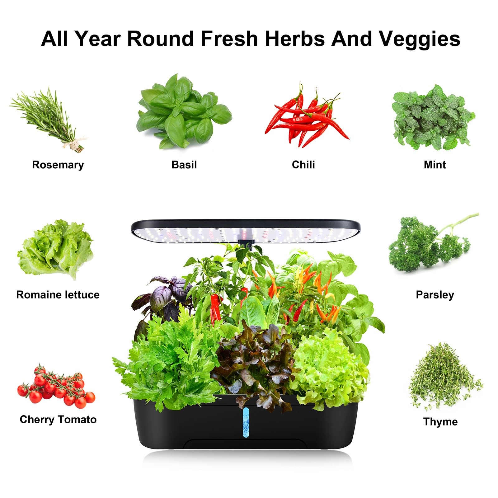 12 Pods Hydroponics Growing System, Indoor Herb Garden with LED Grow Light, Plants Germination Kit with Automatic Timer, Smart Garden Planter, Height Adjustable, for Home & Kitchen Gardening