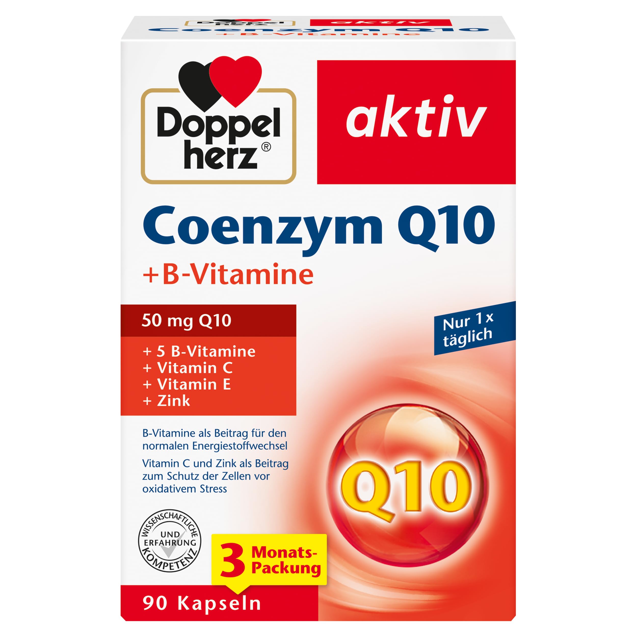 Doppelherz Coenzym Q10 + B-Vitamine - mit Zink, Vitamin B6, B12 und C als Beitrag zur normalen Funktion des Immunsystems - 90 Kapseln
