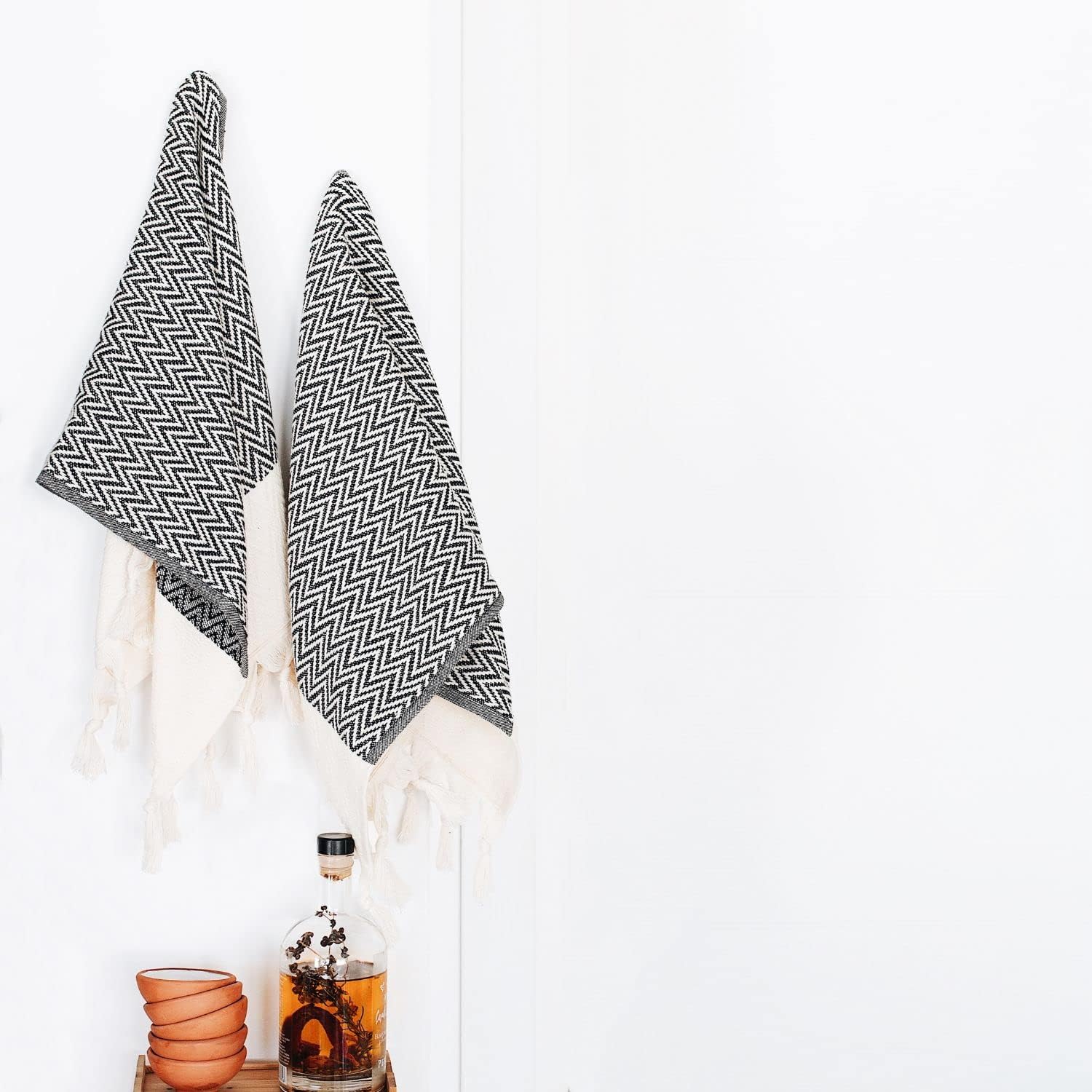 sea me at home Kitchen Hand Towels and Dishcloths Set of 2, Turkish Hand Towels for Bathroom, 100% Cotton Tea Towel Gift Set (14 x 30 Inches, Black) - Image 5