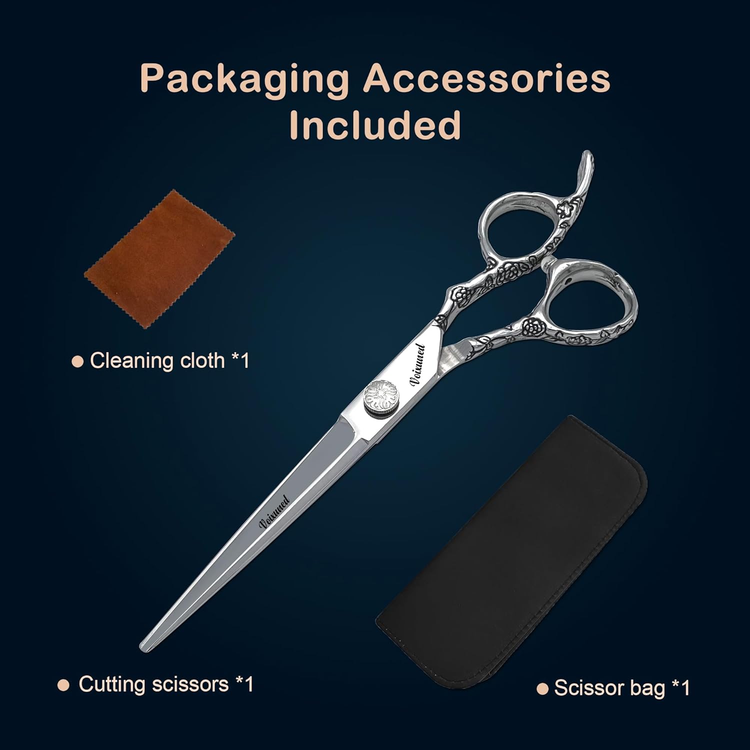 Professional Hair Cutting Shears - 6" 7" Sizes, 440C Stainless Steel Barber Scissors with Floral Engraved Ergonomic Handle, Precision Blades for Hairstylists & Home Use, Right-Handed (7 inch)