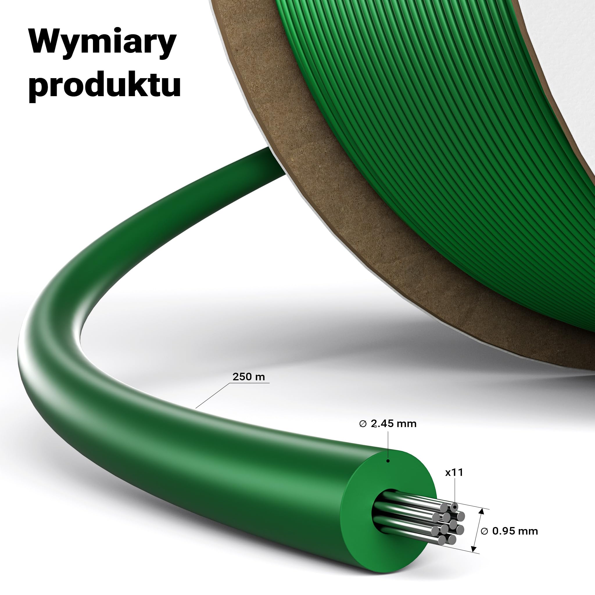 Wiltec Przewód ograniczający do kosiarki robota 250 m 2,45 mm, zielony, przewód miedziany cynowany, z izolacją HDPE