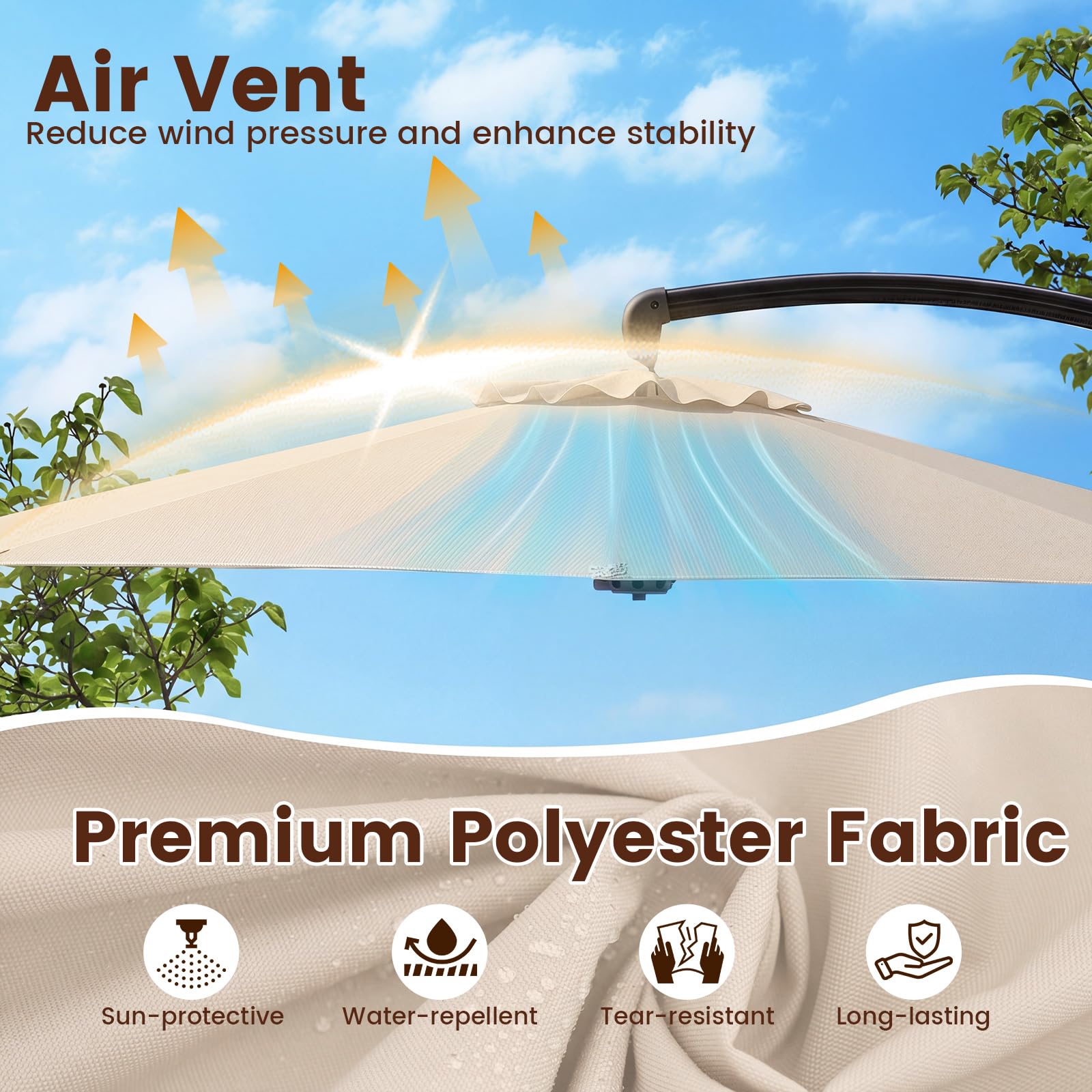 COSTWAY Parasol przeciwsłoneczny ze stojakiem, 330 cm, aluminiowy parasol przeciwsłoneczny z korbą, obracany o 360°, bezstopniowo regulowany kąt nachylenia, duży parasol ogrodowy, parasol tarasowy do