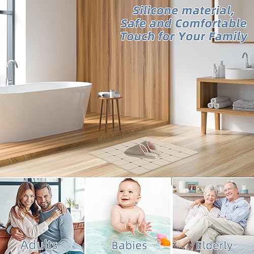 Miniatura 6 de Tapete de ducha antideslizante de 21 x 21 pulgadas, de silicona, plegable, con ventosas y agujeros de drenaje, inodoro, ecológico y duradero,