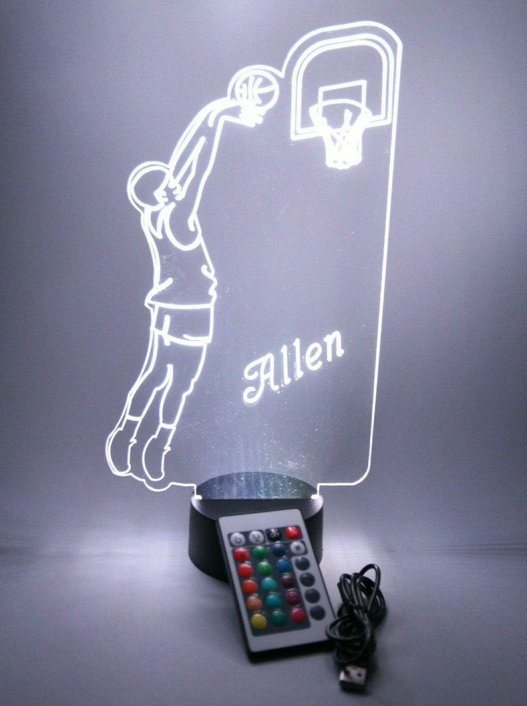 MIRROR MANIA Sports Team Player Fan Name Night Light Up Lamp LED Personalized Any Name Custom Table Lamp, It's Wow, with Remote 16 Colors Changing, Free Engraving, Great Gift (Basketball Player Team)