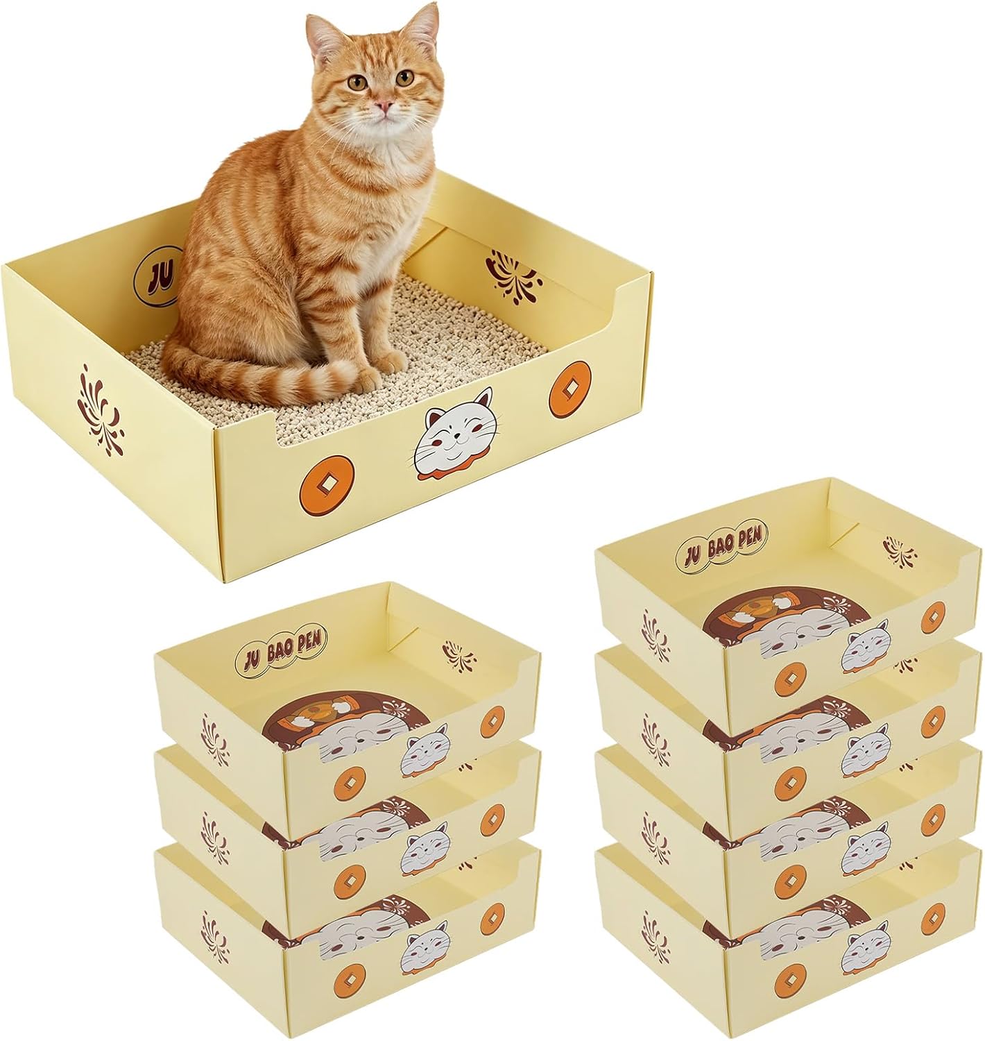 Disposable Cat Litter Box, Leakproof Portable Travel Litter Box for Cats, Foldable Collapsible Tall Open Litterbox, Waterproof Leak-Resistant Essentials for Car Hotel & Cat Travel (Light Yellow)