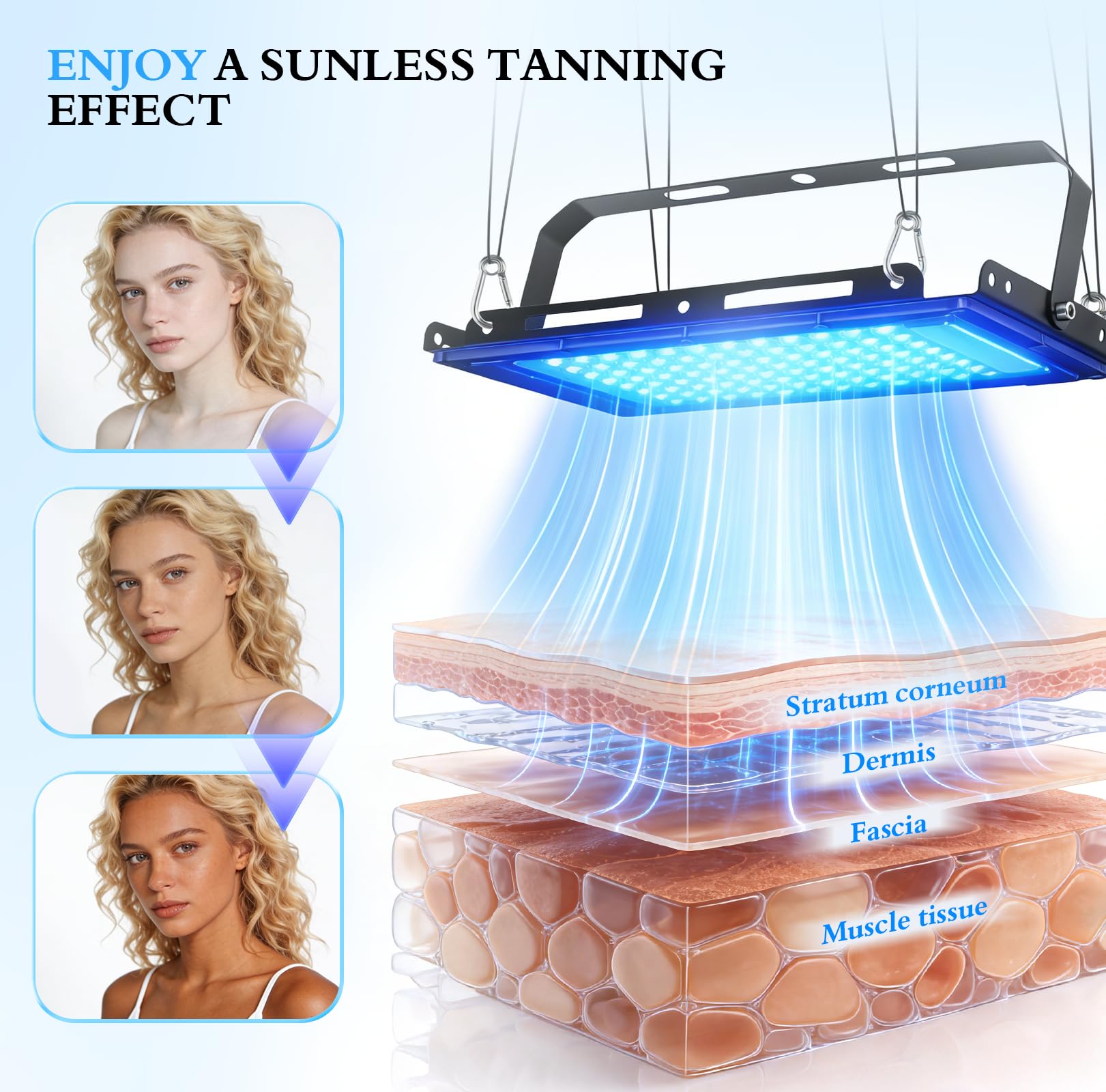 Lámpara de Bronceado 460nm 50W, Solarium para el Hogar con 5 Niveles de Luminosidad y 4 Temporizadores, 225 LEDs, Altura y Ángulo Ajustables, lámpara de bronceado para Rostro y Cuerpo