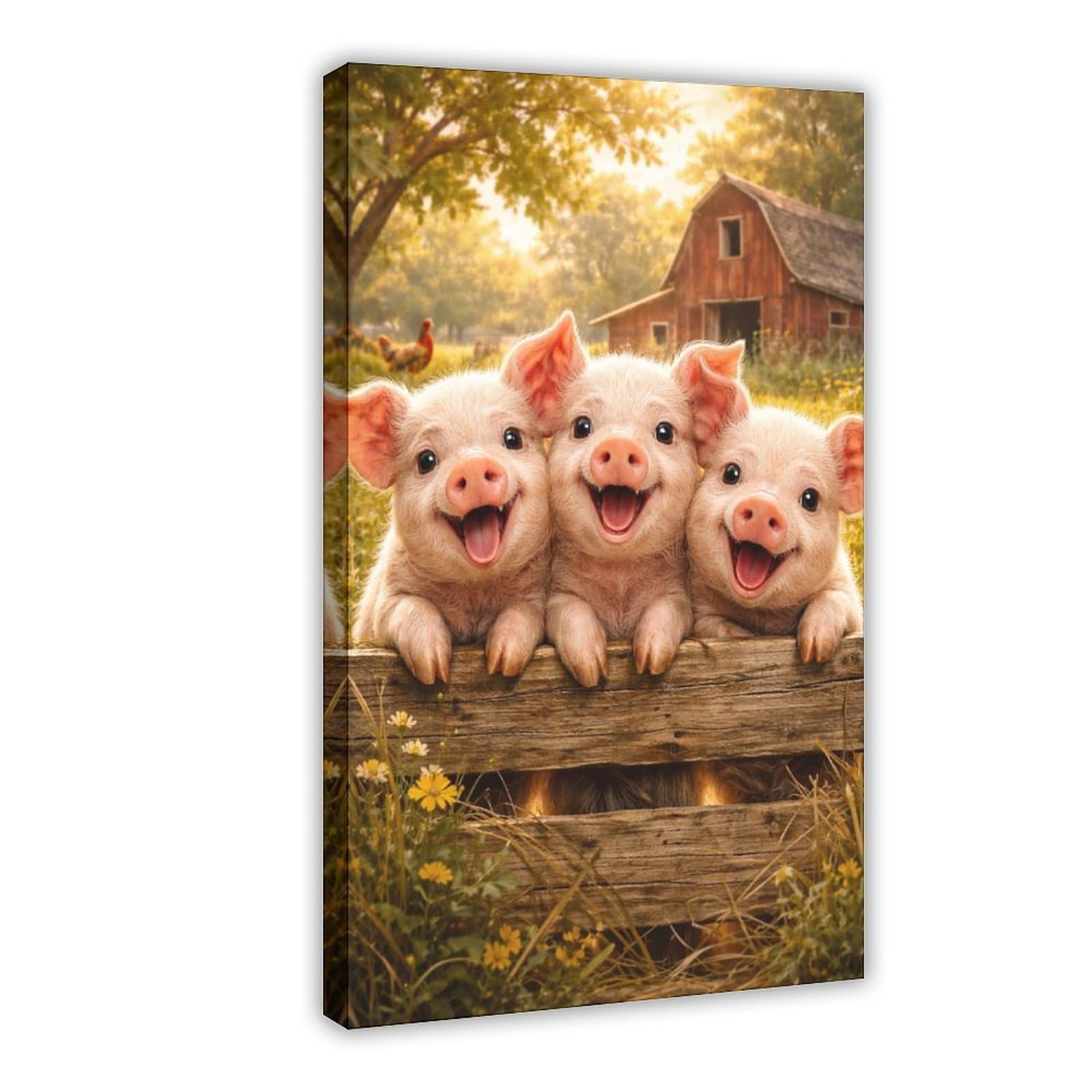 Qnvjqkdsi Frame Funny Pig Art, Farm Cute Animal Art Canvas Poster Bedroom Decor Landscape Office Room Decor Gift 24" L X 36" W